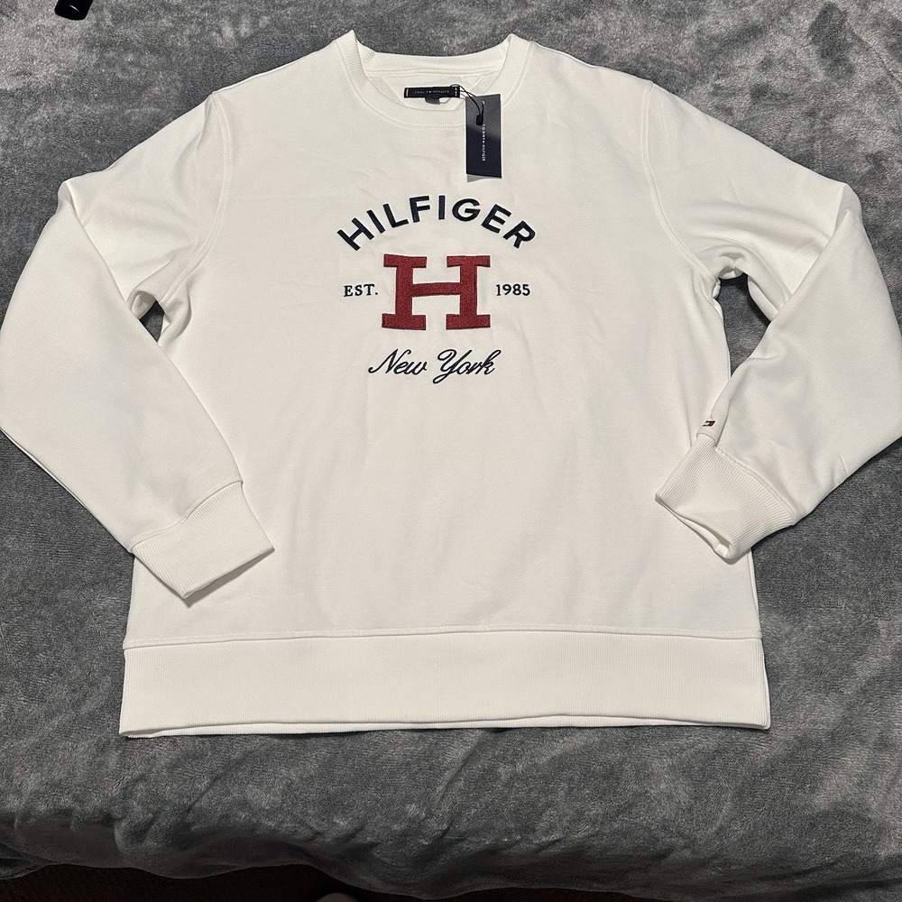 New Tommy Hilfiger Men's XL Pullover Embroidered Sweater Preppy White READ!